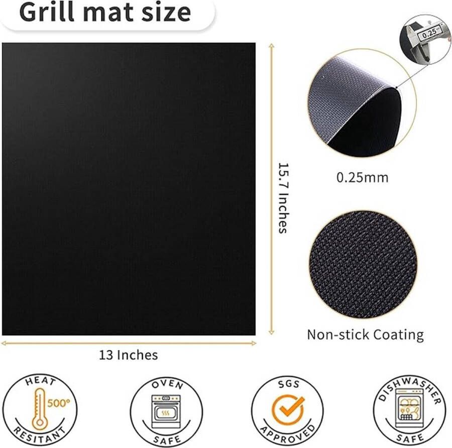 Zinaps BBQ MATJE Grill Mat Set van 5 BBQ Grill Matten Herbruikbare Teflon Non-Stick Matten voor Bakken Grillen en Barbecues Herbruikbare bakplaten Geschikt voor houtskool en elektronische barbecueroosters ovens (WK 02124)