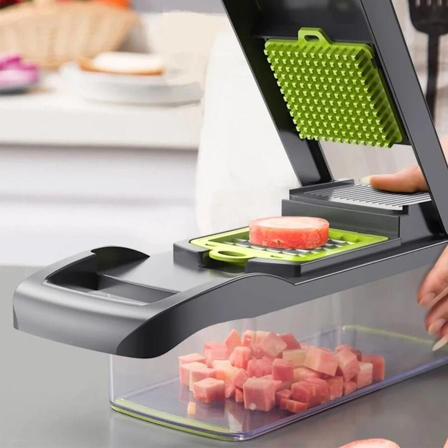 Zinnaa 1 Stuk Groen Zwart 12 In 1 Multifunctionele Groentesnijder Snijmachine Shredders Snijmachine Met Mand Fruit Aardappel Hakselaar Wortelrasp