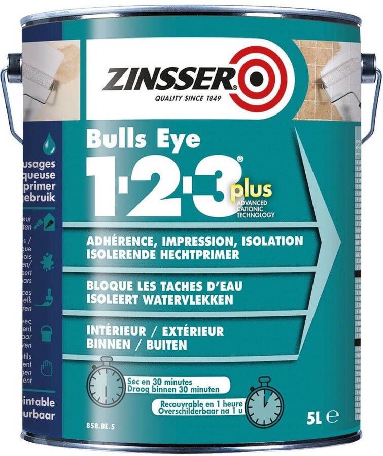 Zinsser Bulls eye 1-2-3 Plus zijdeglans grondverf wit 5L