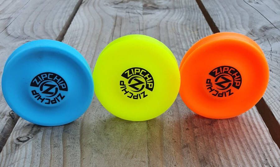 ZipChip set van 3 | Geel oranje blauw | mini frisbee 6 8 cm | kinder speelgoed