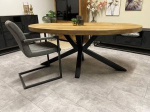 Zita Home Eettafel ovaal 220cm Mango hout met metalen matrix zwart 5cm dik blad DE BESTE BLACK FRIDAY DEAL 2022
