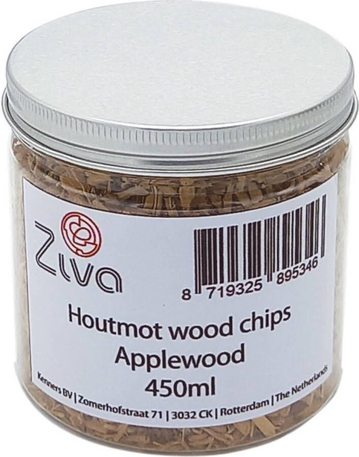 Ziva houtmot wood chips Appel Applewood 450ml Rooksnippers rookchips rookhout rookoven barbecue BBQ Wood smoking chips Sterke rooksmaak Strong smoke flavour Rookmot Hout voor rookgenerator Rookmeel Wood for Cold Smoke Generator