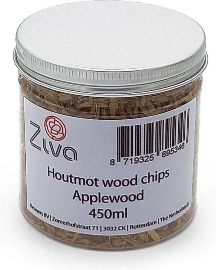 Ziva houtmot wood chips Appel Applewood 450ml Rooksnippers rookchips rookhout rookoven barbecue BBQ Wood smoking chips Sterke rooksmaak Strong smoke flavour Rookmot Hout voor rookgenerator Rookmeel Wood for Cold Smoke Generator