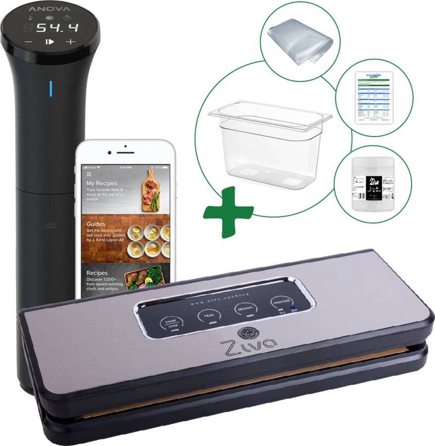 Ziva Sous vide bundel met Anova Nano 3.0(7500W) sous-vide stick Easvac vacuümsealer Klein (7 liter) waterbak reservoir handige accessoires!