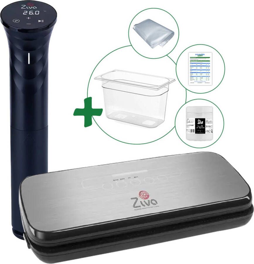 Ziva Sous-vide voordeelbundel met Savant (1200W) sous-vide stick Small (7 liter) waterbak reservoir OneTouch vacuümsealer handige accessoires!