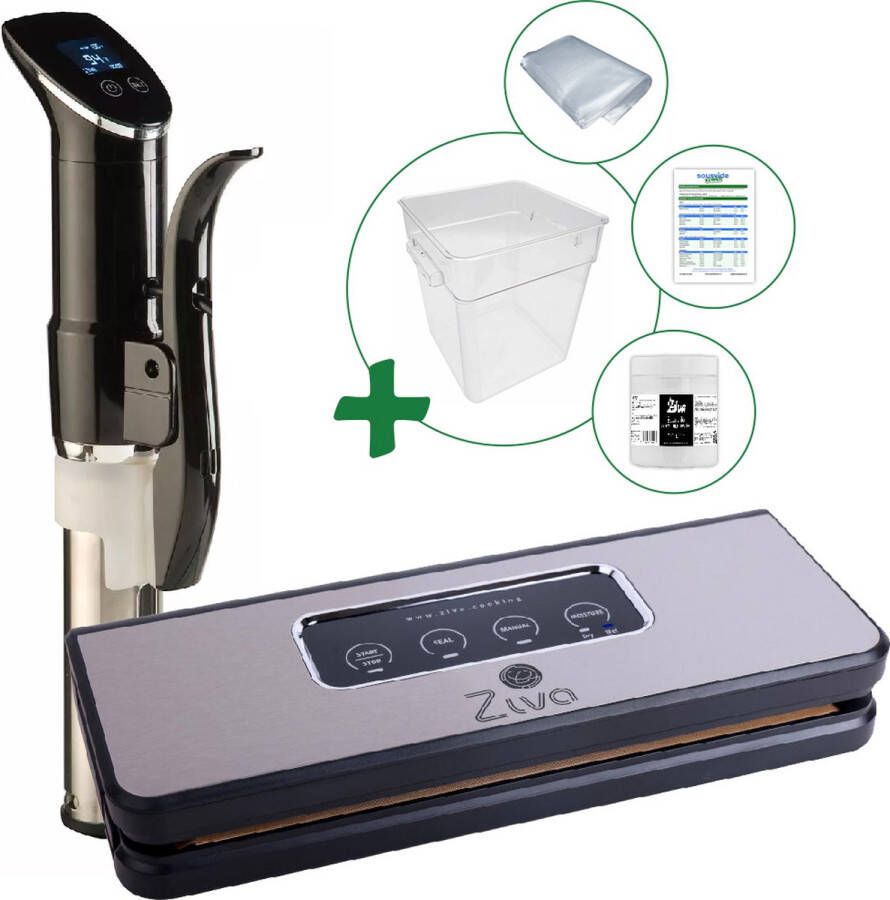 Ziva Sous vide bundel met Wartmann 1507(1300W) sous-vide stick Easvac vacuümsealer- Groot (18 liter) waterbak reservoir handige accessoires!