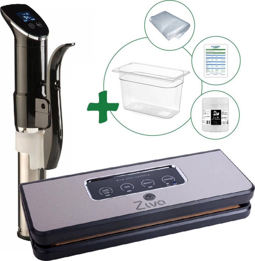 Ziva Sous vide bundel met Wartmann 1507(1300W) sous-vide stick Easvac vacuümsealer- Klein(7 liter) waterbak reservoir handige accessoires!