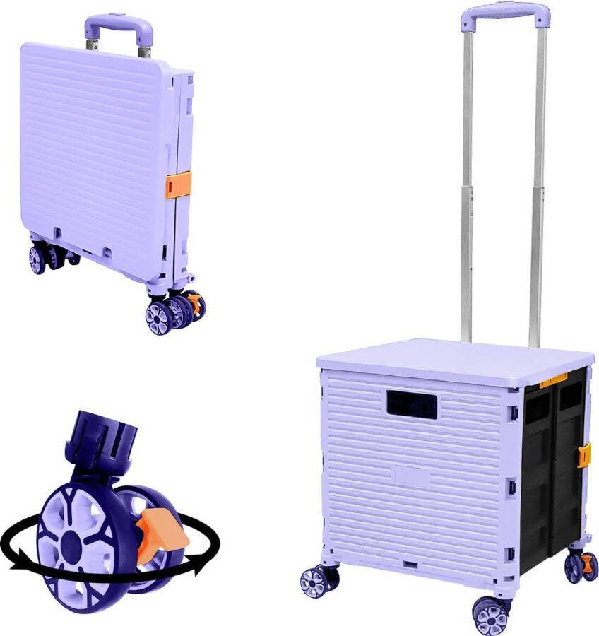 ZIYOU LANG Opvouwbare boodschappentrolley kist op wielen met deksel. Slijtvast geruisloos 360 ° draaibaar wiel verstelbaar aluminiumlegering handvat opvouwbare kofferwagen met 45 kg draagkracht draagbare