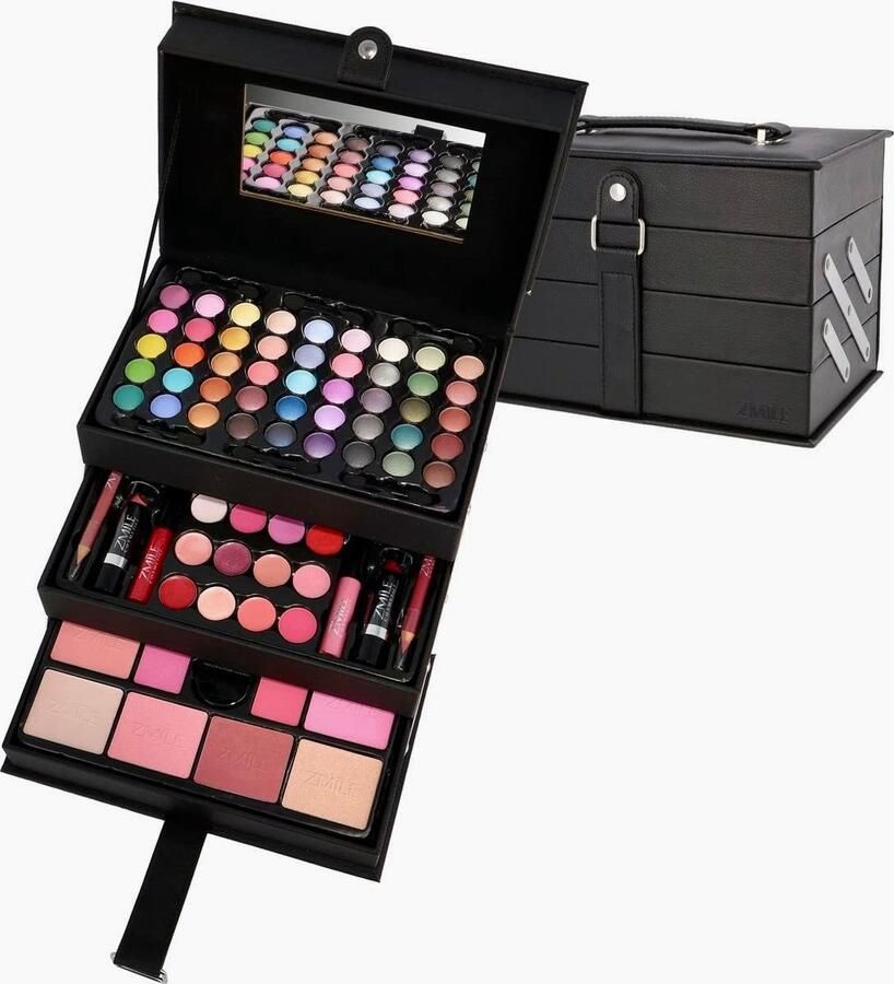 ZMILE cosmetics Make Up Koffer Meisjes Met Inhoud 82-Delig Make Up Koffer Kinderen Make Up Koffer Gevuld Cosmetica Koffer Beautycase Meisjes Veganistische Cosmetica Zwart ‎24 x 19 x 17 cm