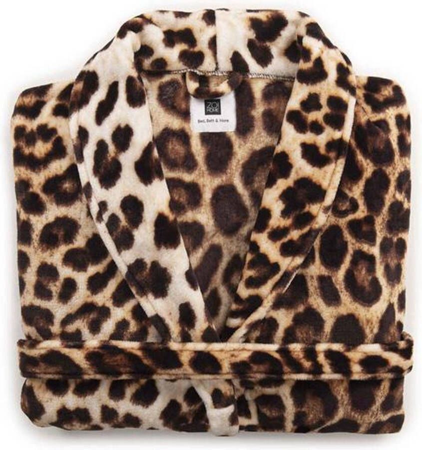 Zo! Home Leopard Badjas Lang Flanel Fleece Maat XL Brown Badjas Dames Badjas Heren