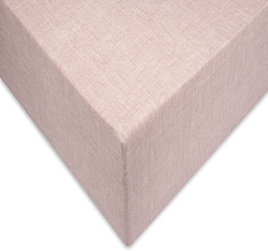 Zo! Home Lino katoen hoeslaken roze eenpersoons (90x210 220) rondom elastiek prachtige uitstraling