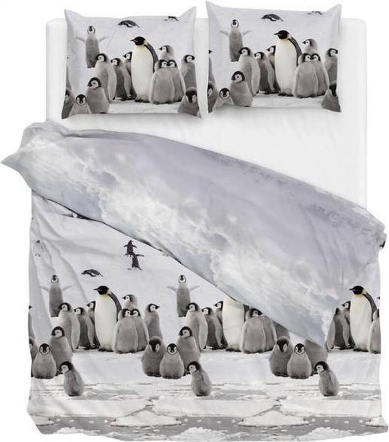 Zo! Home Pinguin Flanel Dekbedovertrek Lits-jumeaux 240x200 220 cm + 2 kussenslopen 60x70 cm Grey