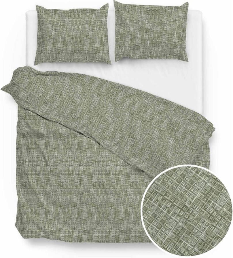 Zo!Home ZoHome Kalamata-Green Dekbedovertrek Blitz 260x200-220 cm + 2 slopen 60x70 cm gemaakt van 100% Katoen-Flanel