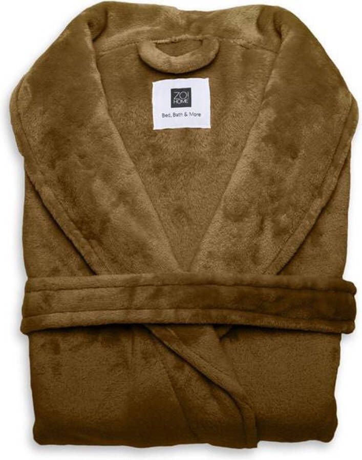 Zo! Home ZoHome Cara Badjas Lang Fleece Maat XL Cognac Brown