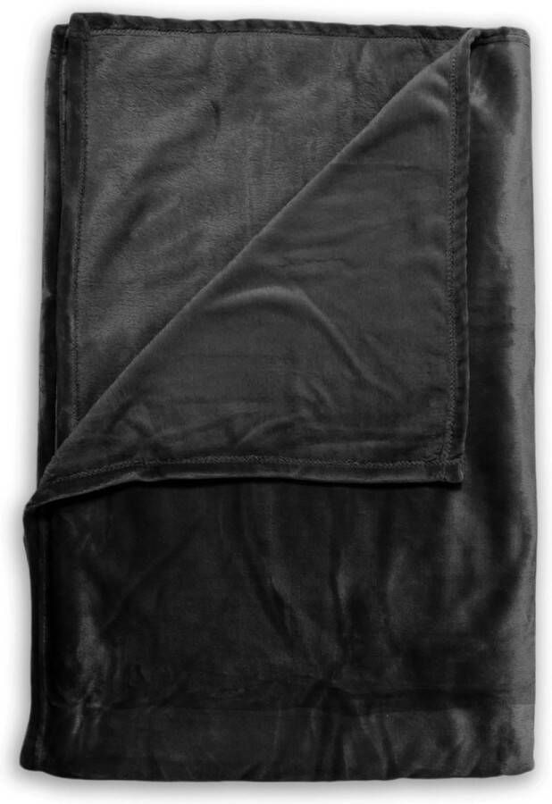 Zohome Deep-Black Plaid Cara 140x200 cm gemaakt van 100% Polyester