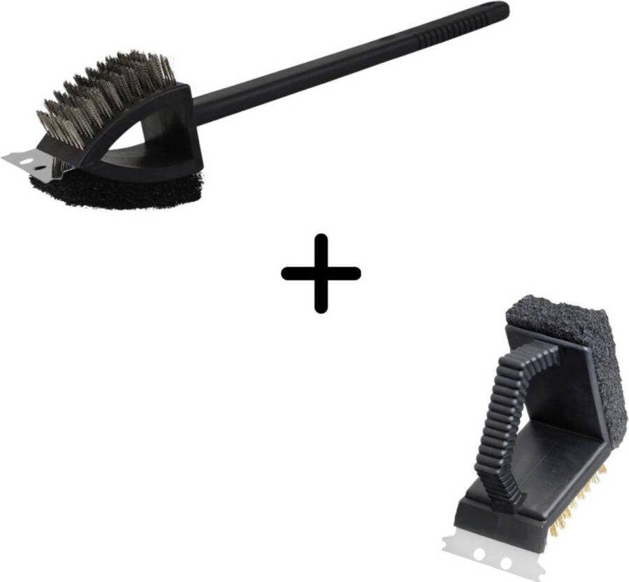 ZobeloShop BBQ Set van 2 Stuks Schoonmaak borstel met steel 3 in 1 Barbecue reinigen Voorbereid de zomer in Zwart