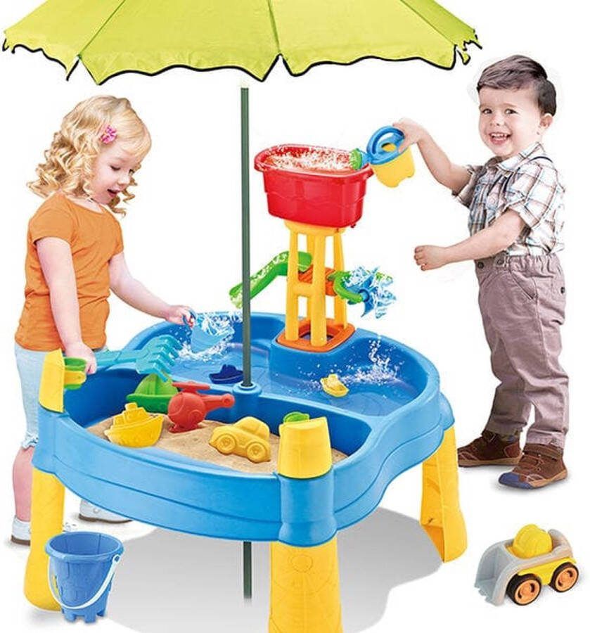 Zoem enterprise Zoem Watertafel Zandtafel XXL Met Parasol Spelen Kleuter Buitenspeelgoed Water Zand Tuin Strand Zee Zon Speelgoed Knutselen