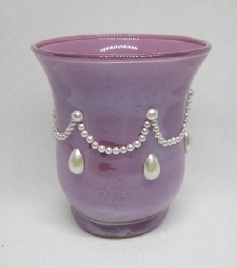 ZoeZo Design Waxinelichtjeshouder in lila met witte parel set van 3 stuks glas: H 9 5 x Ø 8 cm