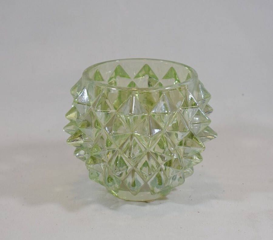 ZoeZo Design waxinelichtjeshouder glas licht groen diamant klassiek H 9.5 cm Ø 12 cm