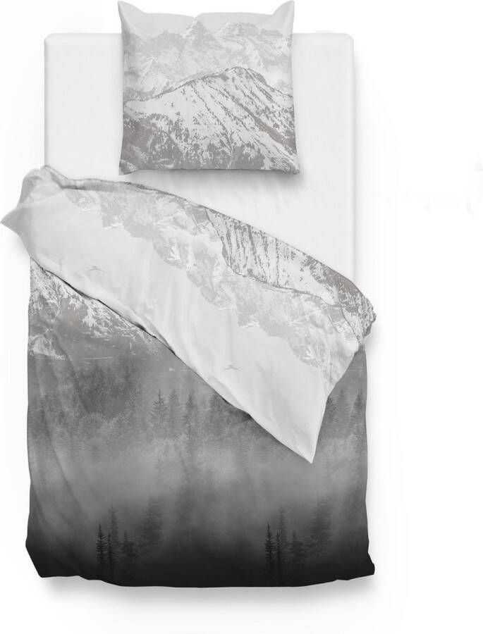 Zo!Home ZoHome Grey Dekbedovertrek Entia 140x200-220 cm + 1 sloop 60x70 cm gemaakt van 100% Katoen-Flanel
