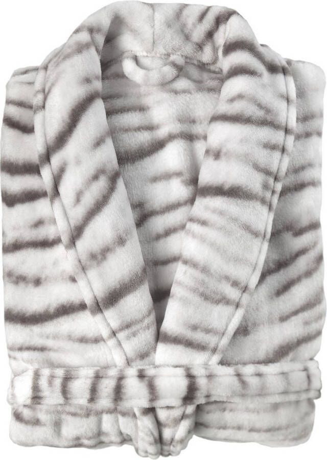 Zohome Siberian White Tiger Badjas Lang Flanel Fleece Maat XL Grey Badjas Dames Badjas Heren