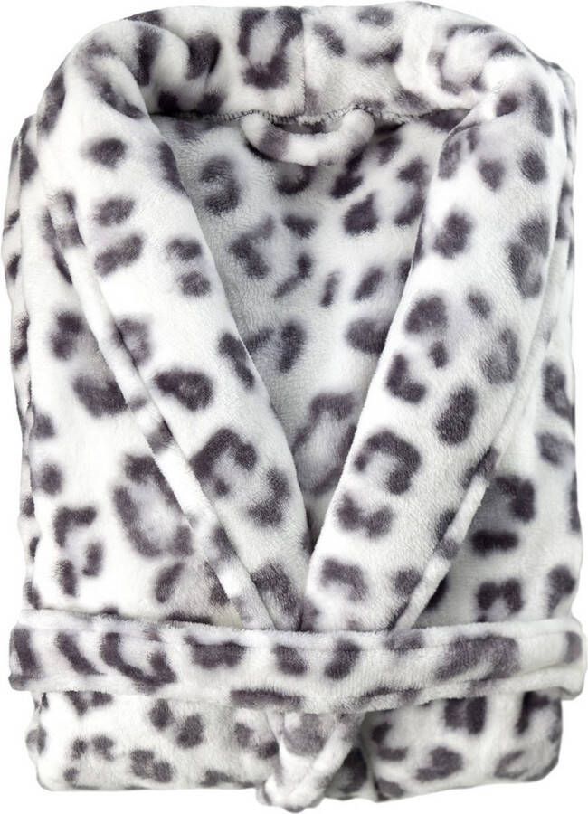 Zohome Snow Leopard Badjas Lang Flanel Fleece Maat XL Grey Badjas Dames Badjas Heren