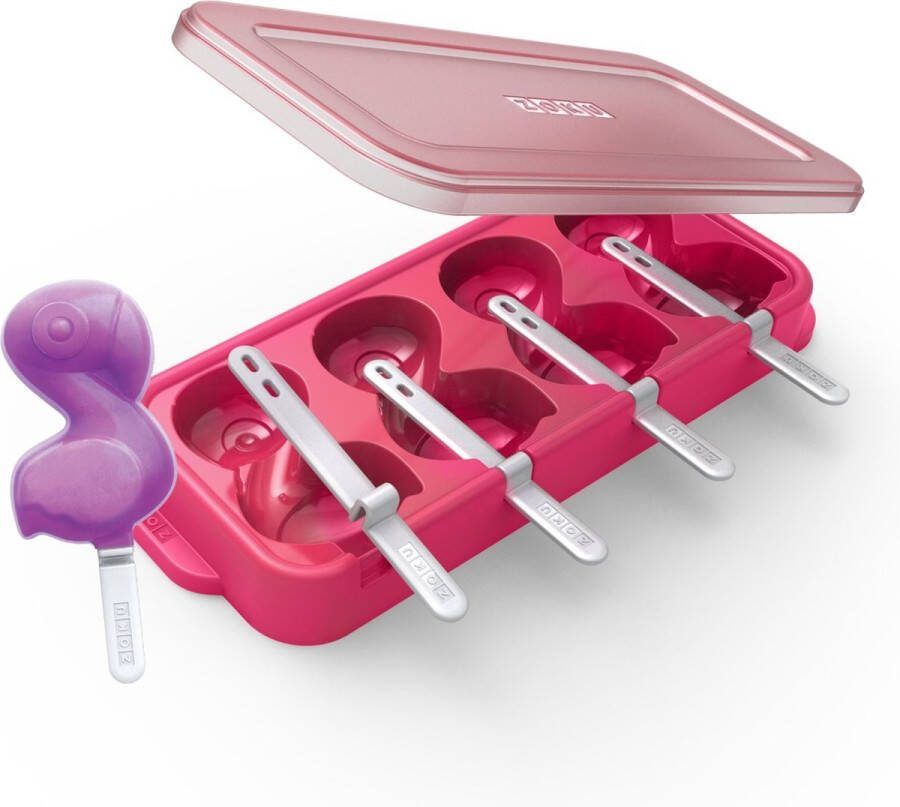 Zoku IJslolly Maker Pop Maker Flamingo Set voor 4 IJsjes Polypropyleen Siliconen BPA vrij Roze
