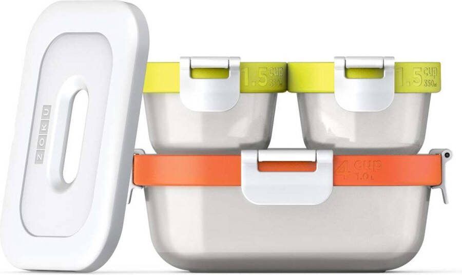 Zoku Neat Stack 7-teiliges Lebensmittelaufbewahrungs-Set farbcodierte Nesting-Behalter mit innovativem Gefrierpack und auslaufsicheren Deckeln mikrowellen- gefrier- und spulmaschinenfest