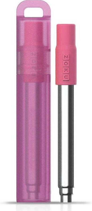 Zoku Herbruikbaar Rietje RVS Siliconen Roze Pocket Straw
