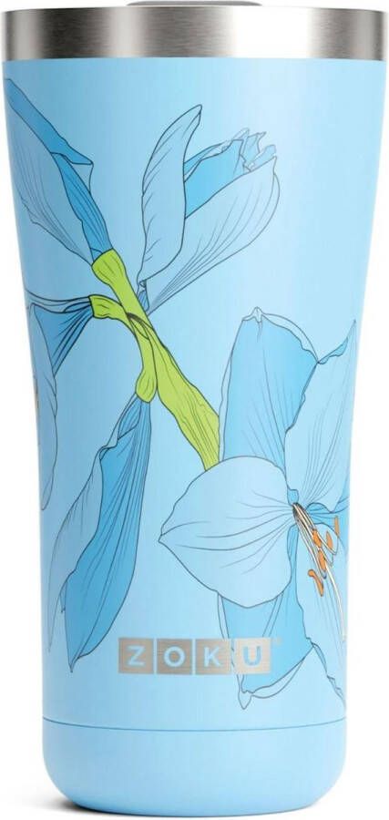 Zoku Thermosbeker RVS 550 ml Blauw Bloem Design 3-in-1