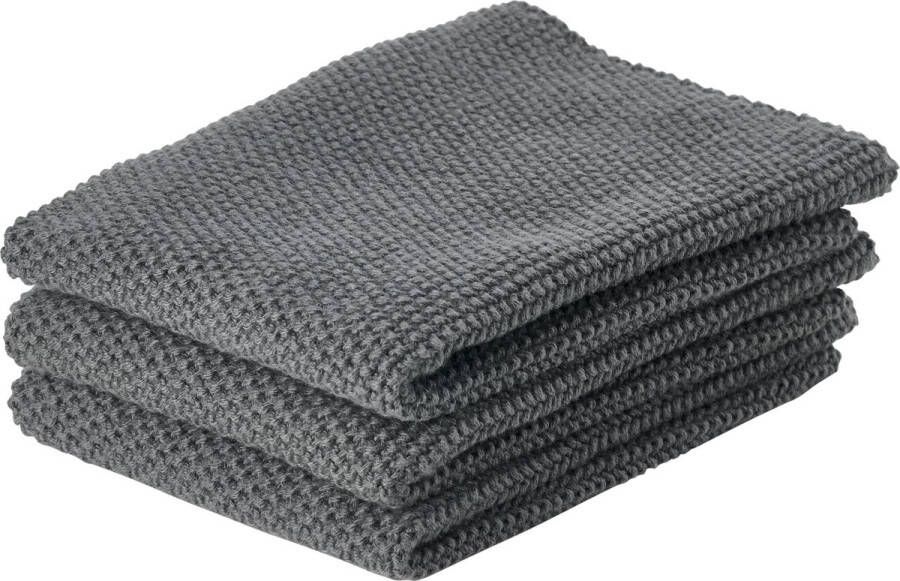 Zone Denmark Vaatdoek antraciet 3 stuks 100% katoen 27x27 cm