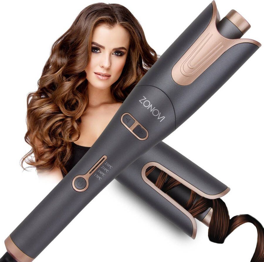 Zonovi Automatische Krultang – Curling Iron – Keramische Krultang – Golvenkrultang – Krulborstel Roterend – Magic Hair Curler – Haarkruller Automatisch – Wave Krultang – Met Snoer – Grijs – Goud