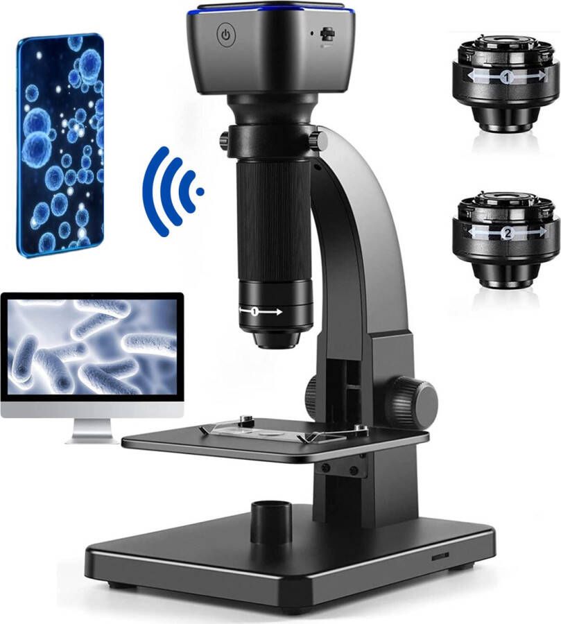 Zoomble Digitale Microscoop met Camera – 2000x Zoom – E-book Microscopie Foto Video Wifi USB connectie 1800mAh Batterij – 11 LED Lampen