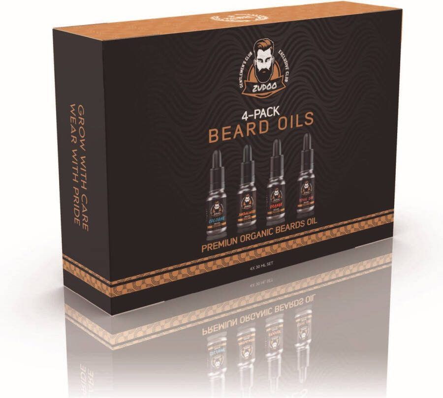 Zudoo 's Baardolie 4-delige set Geschikt voor alle huid baard types
