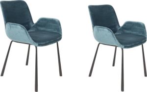 Zuiver Brit Eetkamerstoel Petrol Velvet Set van 2
