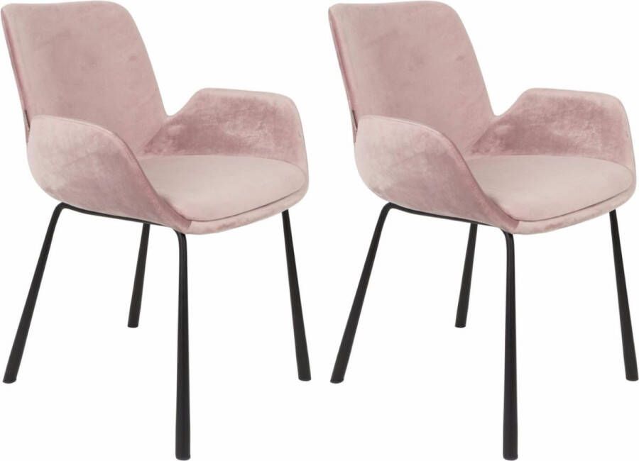 Zuiver Brit Velvet Armstoel Roze Set van 2