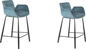 Zuiver Brit Velvet Barkruk Petrol Set van 2