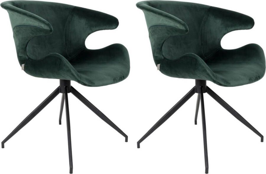 Zuiver Mia Eetkamerstoelen met armleuning Groen Set van 2
