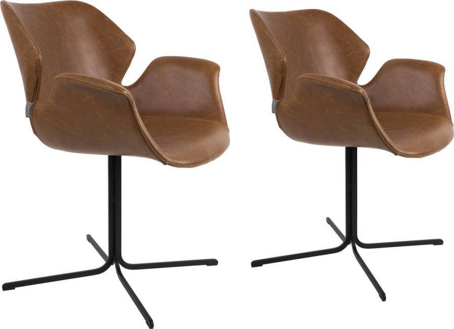 Zuiver Nikki Eetkamerstoelen met armleuning Bruin Set van 2