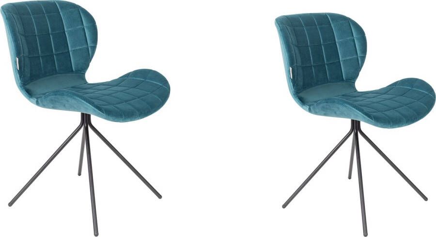 Zuiver OMG Velvet Eetkamerstoel Petrol Set van 2