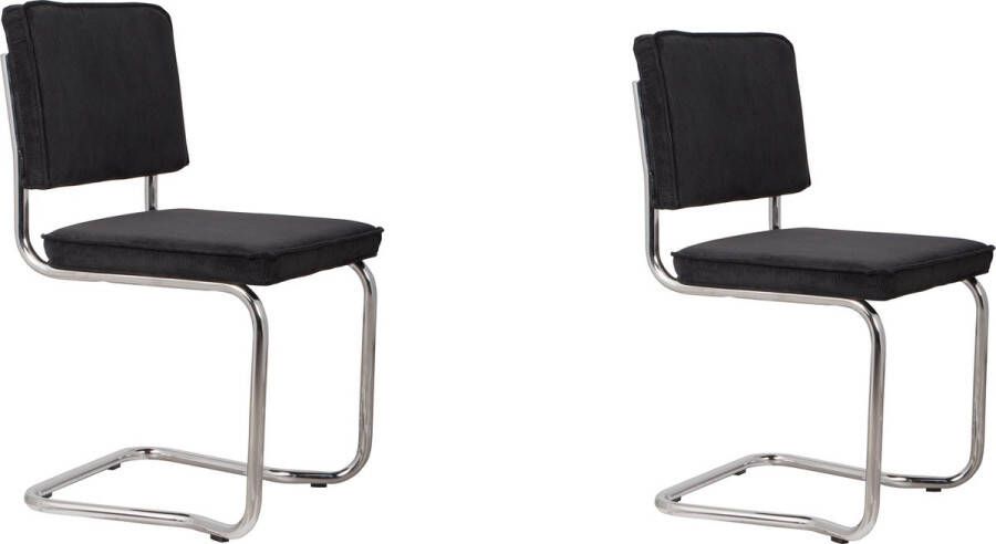Zuiver Ridge Rib Kink Eetkamerstoelen Zwart Set van 2