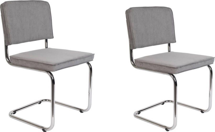 Zuiver Ridge Rib Chrome Eetkamerstoel Cool Grijs Set van 2