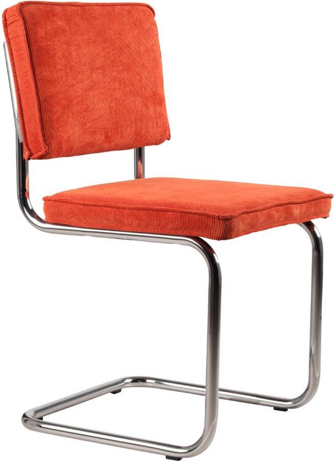 Zuiver Ridge Rib Chrome Eetkamerstoel Oranje Set van 2