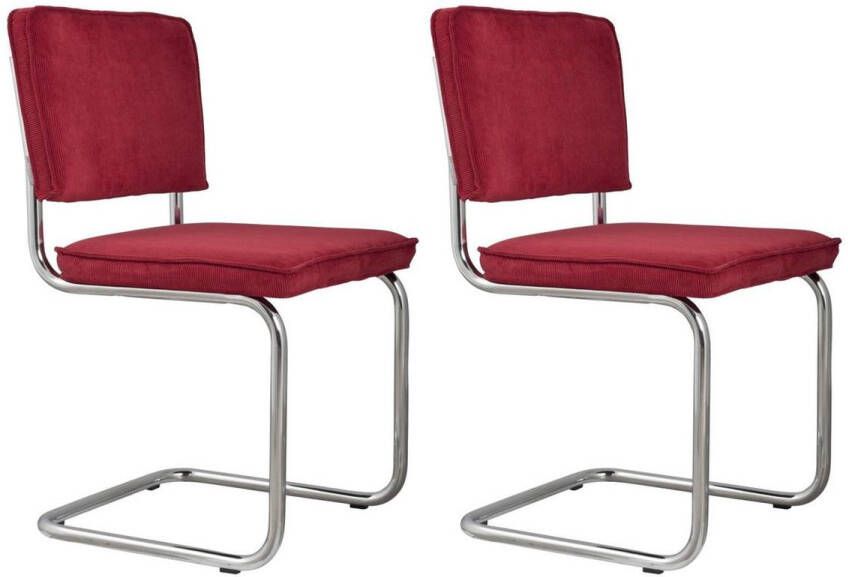 Zuiver Ridge Rib Chrome Eetkamerstoel Rood Set van 2