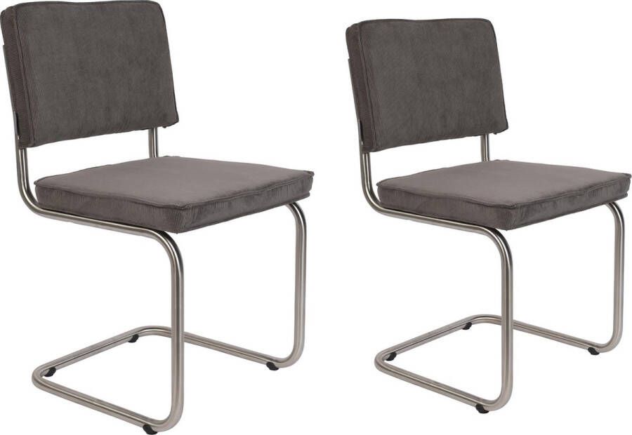 Zuiver Ridge Rib Geborsteld Eetkamerstoel Grijs- Set van 2