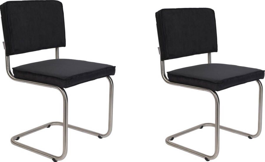 Zuiver Ridge Rib Geborsteld Eetkamerstoel Zwart- Set van 2