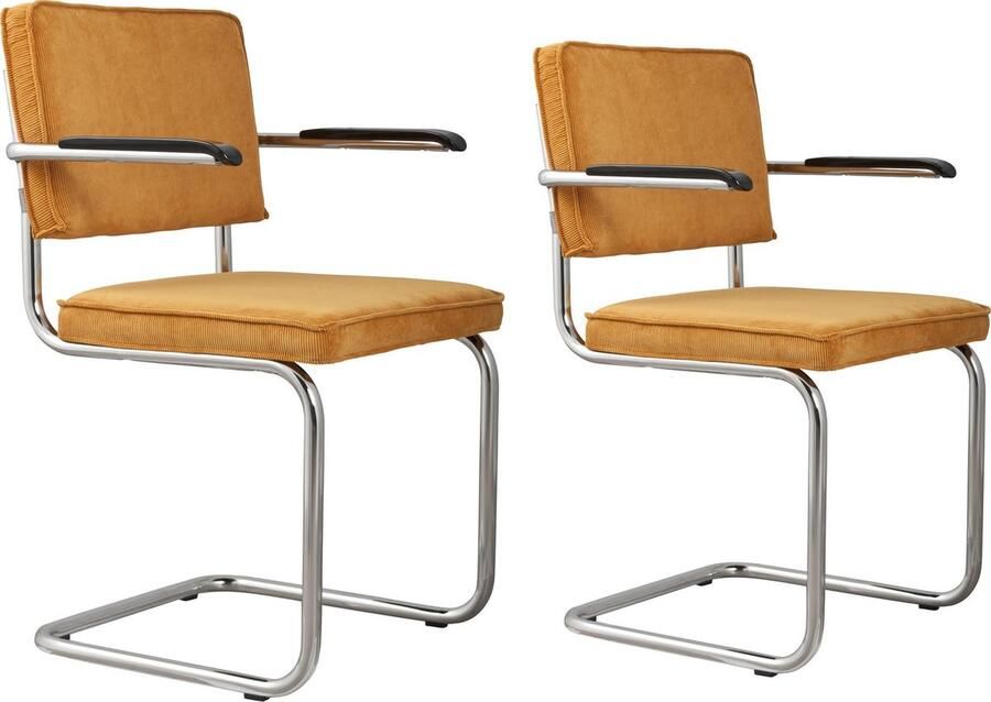 Zuiver Ridge Rib Eetkamerstoelen met armleuning Geel Set van 2