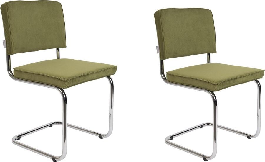 Zuiver Ridge Rib Chrome Eetkamerstoel Groen Set van 2