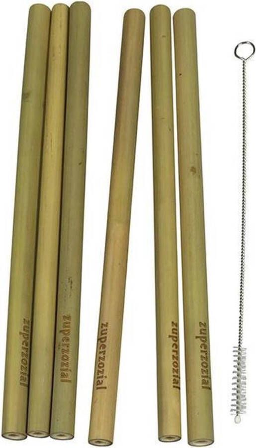 Zuperzozial rietjes BAMBOO STRAWS bamboe herbruikbaar biologisch afbreekbaar inclusief borstel set 6