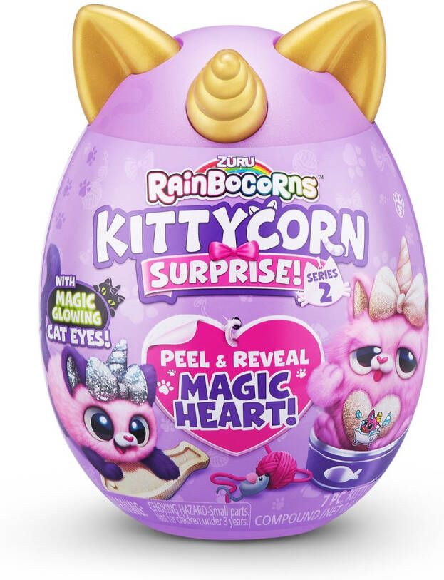 ZURU Rainbocorns Kittycorn Surprise Serie 2 Verrassingsei Uitpakken Paars Kitten Kat Pluche Knuffel Cadeau-Idee 20x14 cm Vanaf 3 Jaar